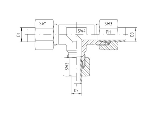 T-spojka redukovaná, zářezná, PN500: 6 x 8