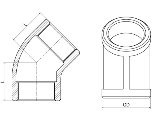 Koleno 45° F/F, 1.4408, 45 st., BSP, 3"