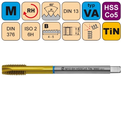 Závitník strojní M16x2 ISO2 HSSCo5 TiN DIN 376 B