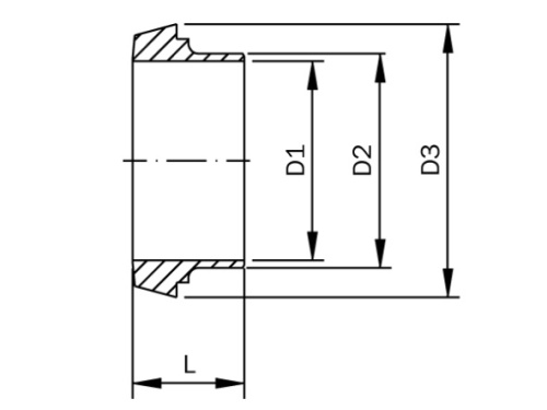 Hrdlo kuželové-dlouhé-DIN 11851-leštěné-1.4301: DN 125/129