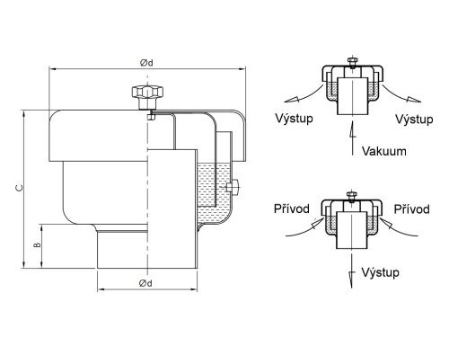 Dvojčinný ventil, podtlak/přetlak, 1000hl/h, 1.4404: 102mm