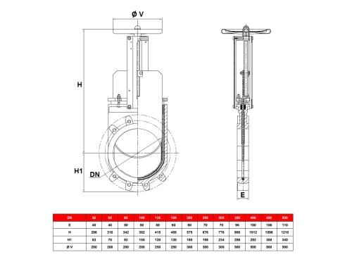 Nožové šoupátko přírubové, EPDM, PN 10, AISI 304: DN 80
