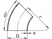 Koleno svařované 45°, r=114, 1.4301/07: 88,9x2