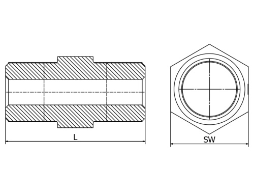 Dvojnipl se šestihrannem, 1.4408, ISO 7-1R, BSP, 6/4"