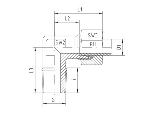 Spojka úhlová 90°, vnější BSP závit, PN315: 15 x M 18 x 1,5 keg