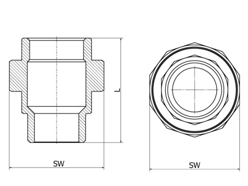 Šroubení M/F PTFE, 1.4408, ISO 7-1R / ISO 228-1G, BSP, 4"
