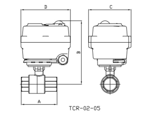 Kohout kulový s el. pohonem 24V AC/DC, havarijní funkce, 2-dílný závitový, 1.4408: 3/4"