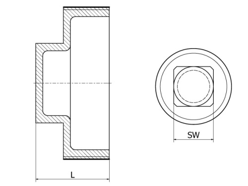Zátka, čtverec, 1.4408, ISO 7-1R, BSP, 1/2"