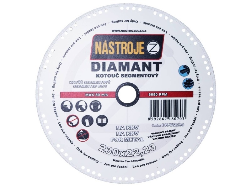 Kotouč diamantový s chladícími segmenty vakuově pájený 125x1,4x22mm na kov