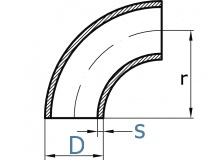 Koleno svař.-EN 10253-typ 3-1.4571: 33,7 x 2,6