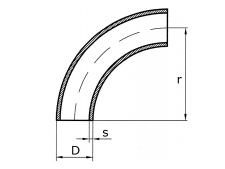 Koleno svařované 90°-EN 10253-typ 5-1.4301: 88,9x2,0
