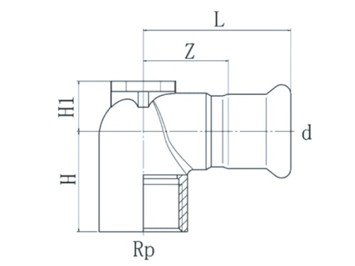 Nerezové koleno PREX 90° adaptér nástěnný 22xRp1/2 316L
