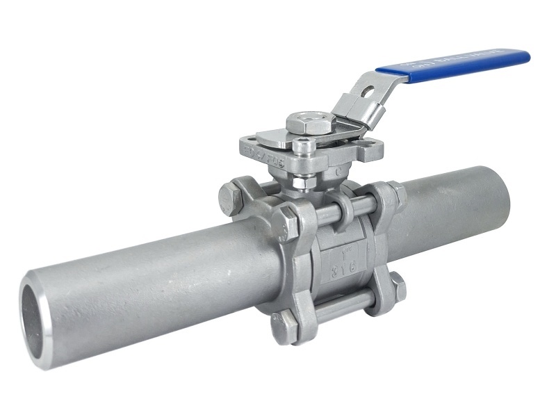 Kohout kulový 3-dílný, přivařovací, dlouhý, PN 63, 1.4408: 6/4"-50