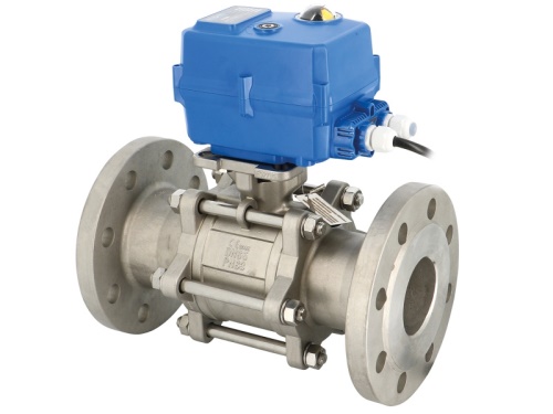 Kohout kulový s el. pohonem 230V AC/DC, havarijní funkce, 3-dílný přírubový, 1.4408: DN65