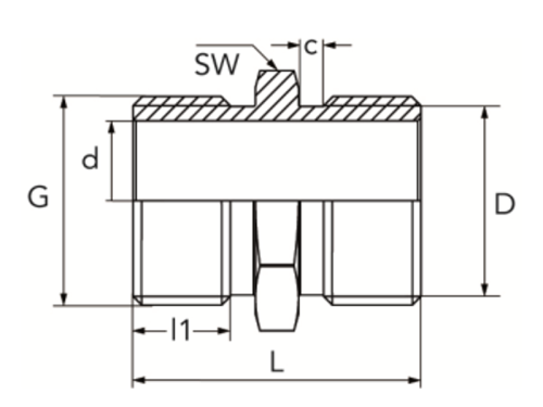 Šestihranná vsuvka s válc. závity, SW=22, - 1.4301: G1/2"