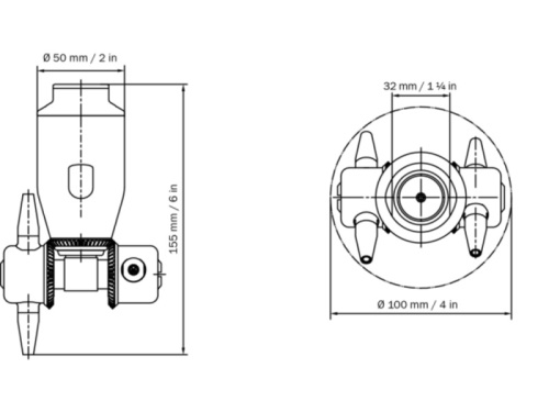 TANKO JM100 G22, 360° orbital, tryska 4x ø3,7mm, 1.4404: 3/4" BSP