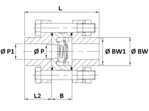 Klapka zpětná přivařovací, typ 381, 3-dílná, ATEX - 1.4408 - 3"