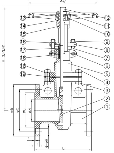 Šoupě přírubové - VT-GAF - 1.4408: DN 65