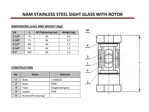 Rotorová kontrolka průtoku 2242, 16bar, 1.4408, BSP: 3/8''