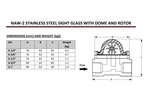 Rotorová kontrolka průtoku 2241, 16bar, 1.4408, BSP: 1''