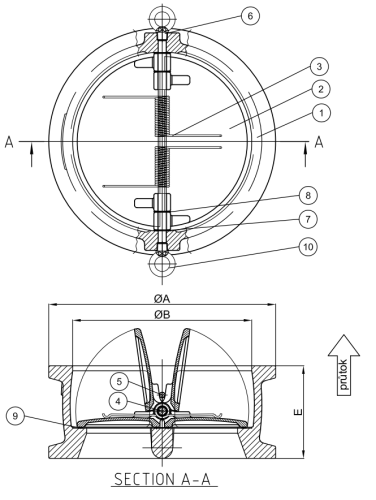 Zpětná klapka - typ VT-DC: DN 250