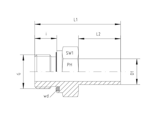 Nátrubek s vnějším závitem, FPM těsnění, PN160: 22 x M 26 x 1,5