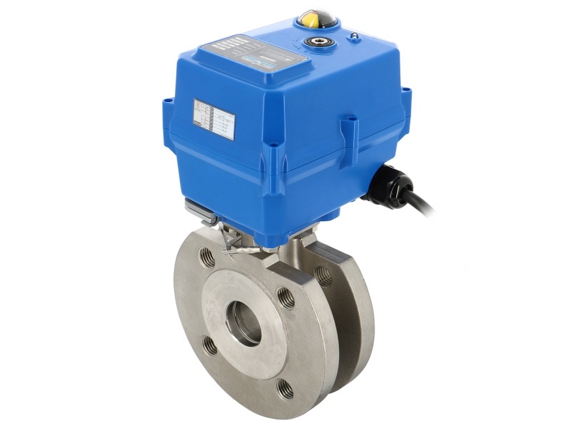 Kohout kulový s el. pohonem 230V AC/DC, 1-dílný přírubový, 1.4408: DN80
