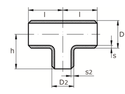 T-kus redukovaný bezešvý, EN 10253-4/A, 1.4571: 168,3/114,3x4,5/3,6