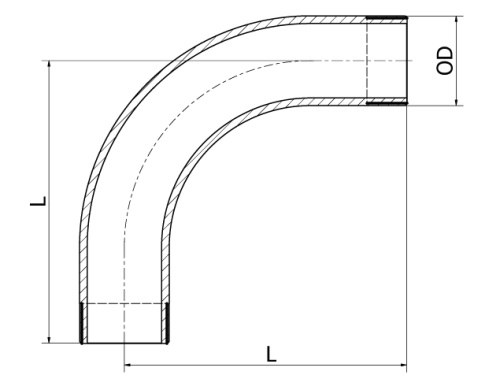 Oblouk 90° M/M, 316L, 90 st., BSP, 2"