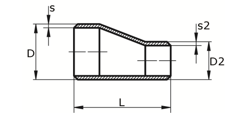 Redukce bezešvá exc. - 1.4571: 60,3/33,7 x 2,9/2,6                              
