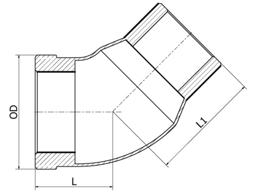 Koleno 45° M/F, 1.4408, 45 st., BSP, 1/2"