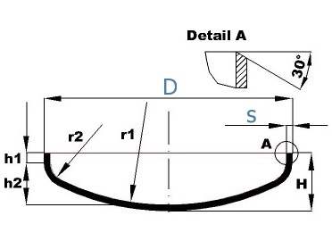 Dno klenuté-DIN 28011-1.4541: 323,9x4,0