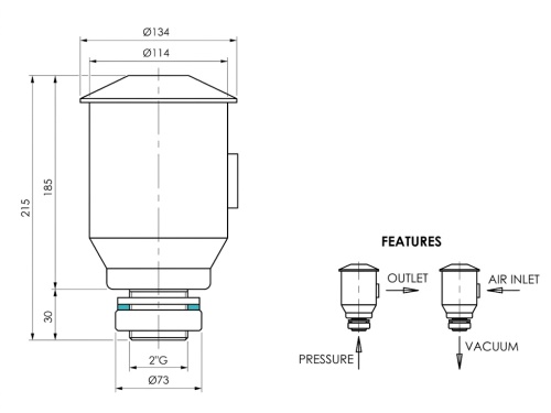 Dvojčinný ventil, podtlak/přetlak, 800hl/h: 2"