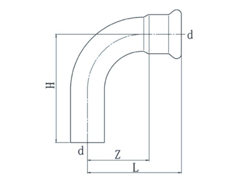 Nerezový oblouk PREX 90° se zásuvným koncem 42 316L
