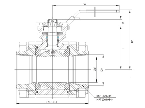 Kohout kulový, RBS, 3PCS, CF8M, ISO 5211, PN100, BSP Rp 6/4"
