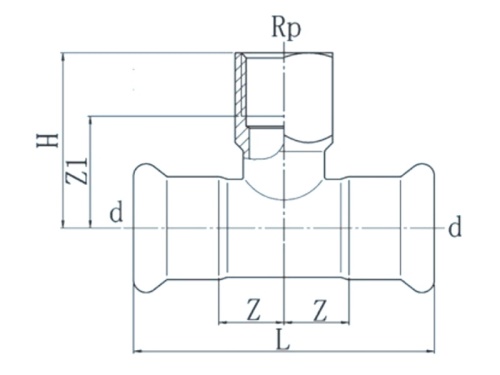 Nerezový T-kus PREX lisovací s vnitřním závitem 108×Rp3/4 316L