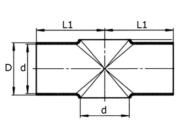Kříž potrubní svař. - EN 10253-3 - 1.4301: 104,0 x 2,0                          