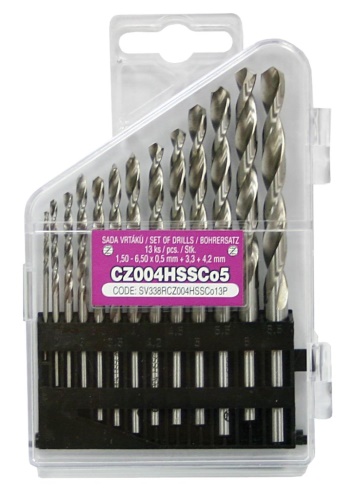 Sada vrtáků 13 dílná, 1,50-6,50x0,5mm+3,3+4,2 S338RCZ004HSSCo5