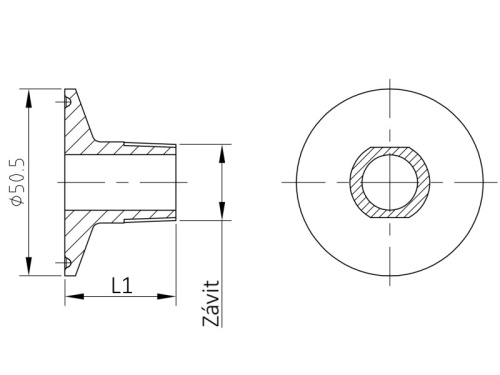 Hrdlo CLAMP s vnějším závitem - 1.4404: 1/2"-50,5mm