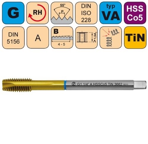 Závitník strojní G1/8" A HSSCo5 TiN DIN 5156 B
