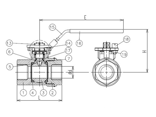 Kohout kulový, 2-dílný, 6000PSI, DERLIN, ISO 5211, 1.4408: 3/8"