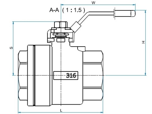 Kohout kulový, 2-dílný, 3000PSI, RPTFE, 1.4408: 1/2"