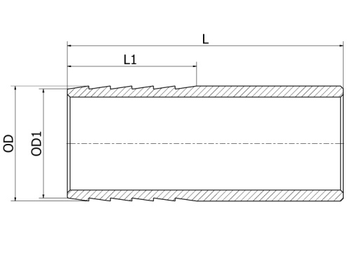 Trubkový hadicový nástavec přivařovací, 316L, 6/4"x90mm