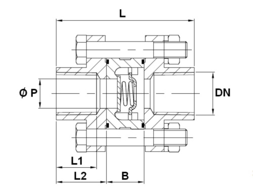 Klapka zpětná typ 380, 3-dílná, ATEX - 1.4408 - 3/8''