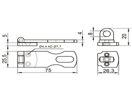 Petlice nerezová - AN 8050/A4: 4 x 26 x 75