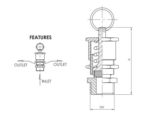 Ventil pojistný, 0,1÷0,4 bar, 1.4404: 1"