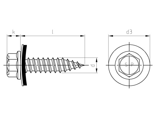 Art. 9505 A2/CV 4,5X25 EPDM washer 14 mm