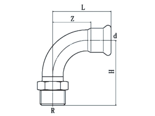 Nerezové koleno PREX 90° lisovací s vnějším závitem 22xR3/4 316L
