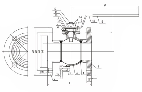 Kohout kulový - T2F - PN 16 - 1.4408: DN 50