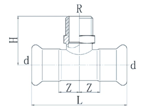 Nerezový T-kus PREX lisovací s vnějším závitem 22×R1 316L